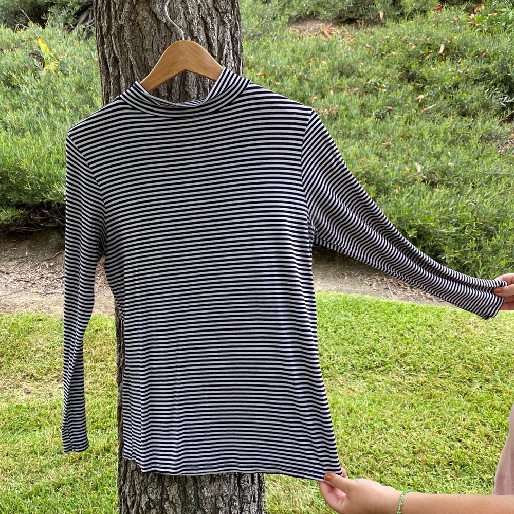 Jolie black and white striped turtle neck